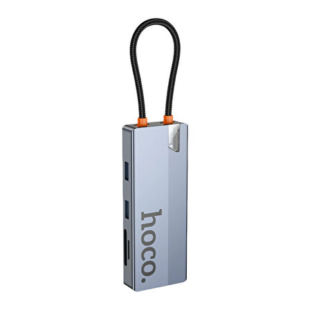 Hoco HB52 Wow 8in1 100 Mbps Ethernet 4K HDMI 100W PD Hub Dönüştürücü - Gri