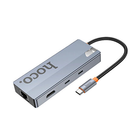 Hoco HB52 Wow 8in1 100 Mbps Ethernet 4K HDMI 100W PD Hub Dönüştürücü - Gri