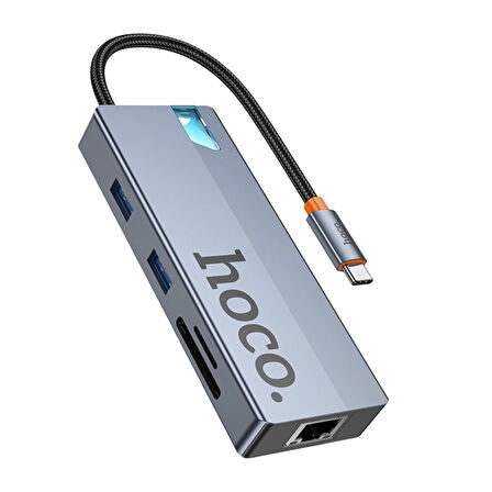 Hoco HB52 Wow 8in1 100 Mbps Ethernet 4K HDMI 100W PD Hub Dönüştürücü - Gri