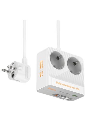 Hoco. AC28 Descanso 6in1 2M 2500W Priz Dönüştürücü - Beyaz