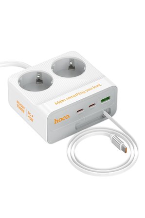Hoco. AC28 Descanso 6in1 2M 2500W Priz Dönüştürücü - Beyaz