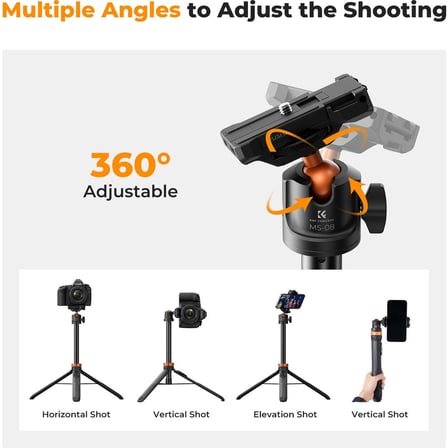 K&F Concept 158CM Bluetooth Selfie Çubuğu & Tripod - Cep Telefonları ve Aksiyon Kameralar ile Uyumlu