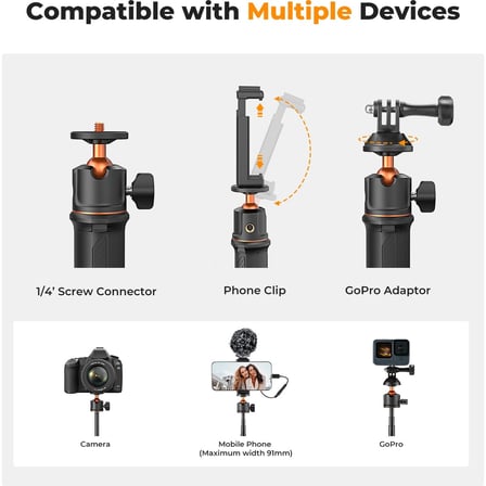 K&F Concept 60CM Selfie Çubuğu & Tripod | Aksiyon Kameralar ve Cep Telefonları ile Uyumlu