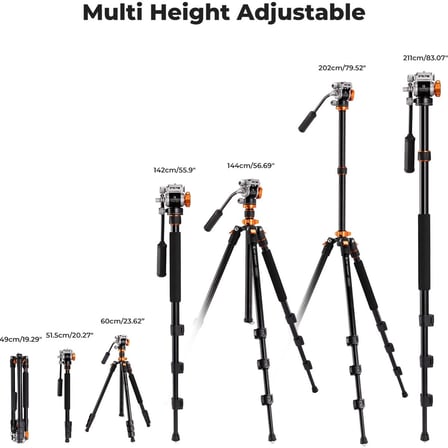 K&F Concept 200CM Alüminyum Tripod (O234A7+FH-03)