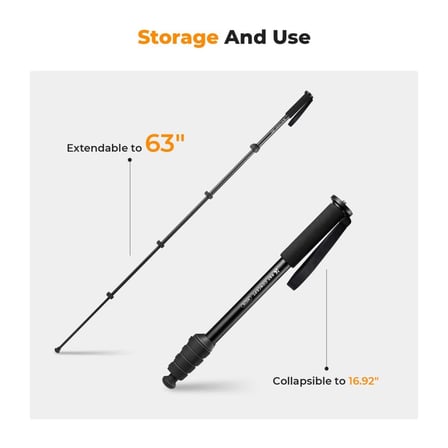 K&F Concept 160CM Kamera Monopodu, 5 Bölmeli Yükseklik Ayarlı Alüminyum Monopod