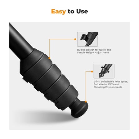 K&F Concept 160CM Kamera Monopodu, 5 Bölmeli Yükseklik Ayarlı Alüminyum Monopod