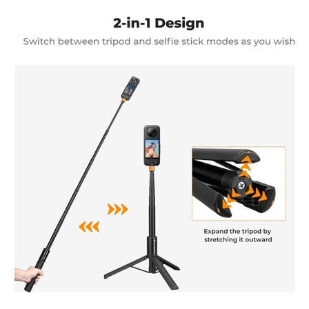 K&F Concept 120CM Görünmez Selfie Çubuğu & Tripod - INSTA360 X3 / X4 / X5 ve Osmo 360 Uyumlu