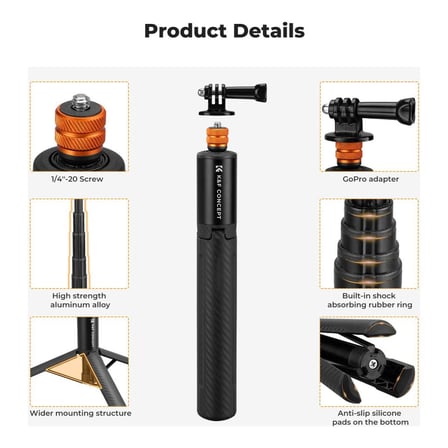 K&F Concept 120CM Görünmez Selfie Çubuğu & Tripod - INSTA360 X3 / X4 / X5 ve Osmo 360 Uyumlu