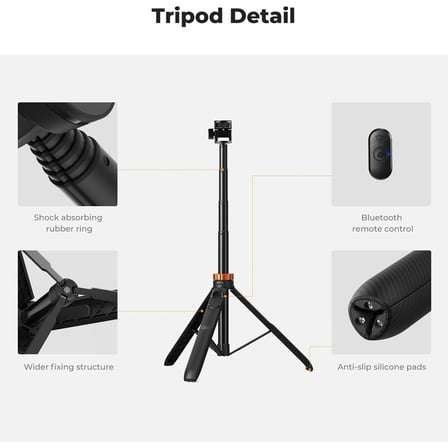 K&F Concept 175CM Bluetooth Selfie Çubuğu & Tripod (1/4'' Evrensel Bağlantı Tipi)