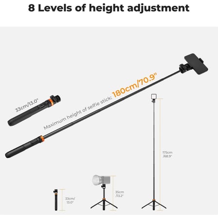 K&F Concept 175CM Bluetooth Selfie Çubuğu & Tripod (1/4'' Evrensel Bağlantı Tipi)