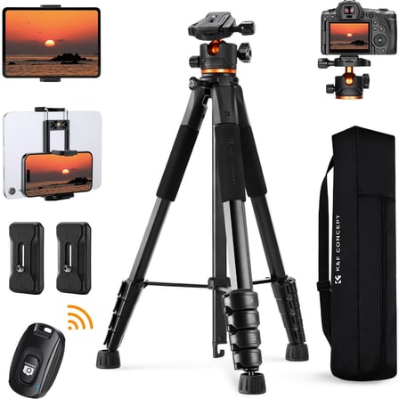 K&F Concept 190CM Alüminyum Tripod (S255A3+BH-36) - 8kg Taşıma Kapasitesi