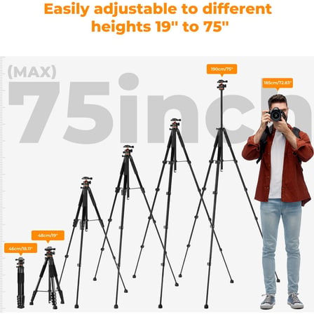 K&F Concept 190CM Alüminyum Tripod (S255A3+BH-36) - 8kg Taşıma Kapasitesi