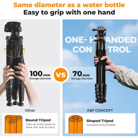K&F Concept 190CM Alüminyum Tripod (S255A3+BH-36) - 8kg Taşıma Kapasitesi