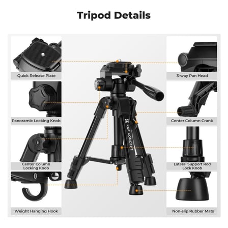 K&F Concept 63CM Masaüstü Fotoğraf Makinesi, Tablet, Cep Telefonu Tripodu