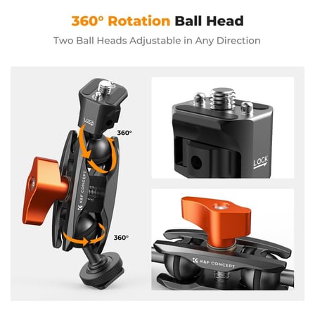 K&F Concept Cold Shoe Double Ball Head, Universal Magic Arm With Cold Shoe