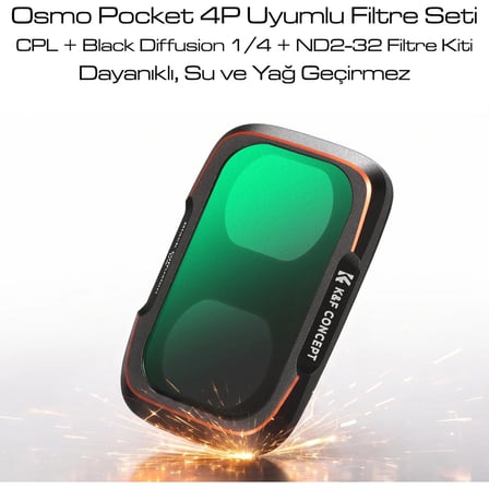 K&F Concept Osmo Pocket 4p Uyumlu Filtre Seti Cpl + Black Diffusion 1/4 + Nd2-32 Filtre Kiti