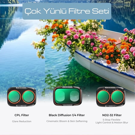 K&F Concept Osmo Pocket 4p Uyumlu Filtre Seti Cpl + Black Diffusion 1/4 + Nd2-32 Filtre Kiti