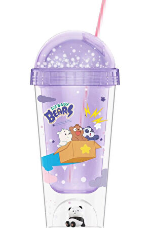 We Baby Bears Lisanslı Figür Detaylı Pipetli Plastik Şişe (350Ml) - Mor