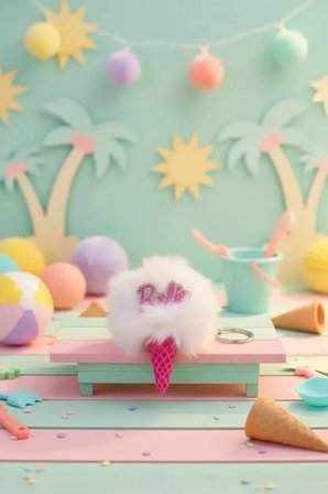 Barbie Lisanslı Peluş Dondurma Figürlü Anahtarlık – Yumuşak Çanta Süsü 11 Cm