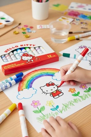 Sanrio Lisanslı Hello Kitty Sulu Boya Kalem Seti – 12 Renkli Yıkanabilir 14,7 Cm