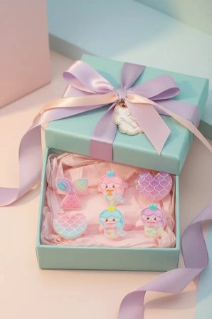 Miniso Lisanslı Deniz Kızı Temalı Çocuk Yüzük Seti Kalp Kutulu (7 Adet)