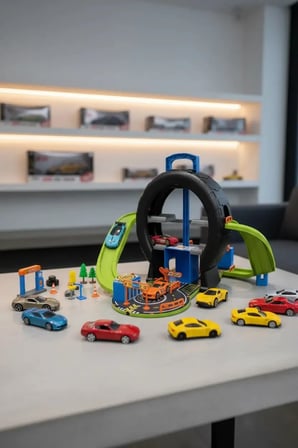Miniso Lisanslı Mini Araba Seti 4'lü – Lastik İzli Pistli Yarış Oyuncak Seti