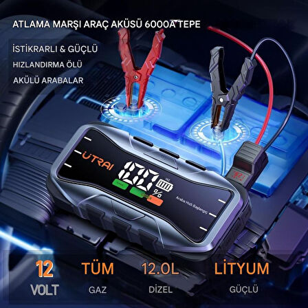 UTRAI Jstar JS10 27000mAh 6000A Jump Starter Taşınabilir Akü Takviye Kiti + Taşıma Çantası (Çanta + 65W PD Powerbank + LED Lamba)