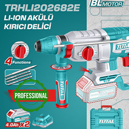 Total Li-Ion Akülü Kırıcı Delici Matkap 2x4 Ah Çift Akü TRHLI202682E