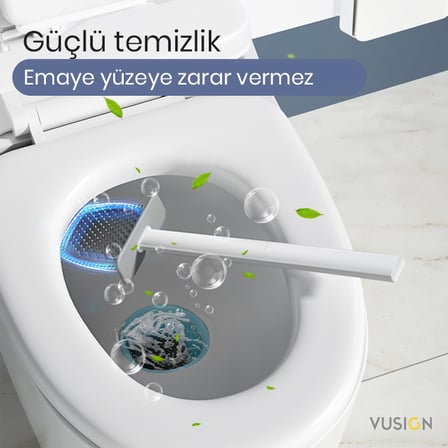 VUSIGN VS1026 2'si 1 Arada Tuvalet Fırçası Seti - Yumuşak Kauçuk Fırça Beyaz