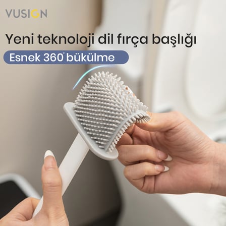 VUSIGN VS1026 2'si 1 Arada Tuvalet Fırçası Seti - Yumuşak Kauçuk Fırça Beyaz