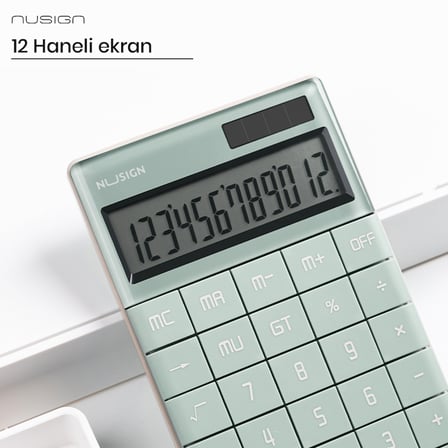 NUSIGN  Masaüstü Hesap Makinesi 12 Haneli Çift Güç Kaynaklı Yeşil