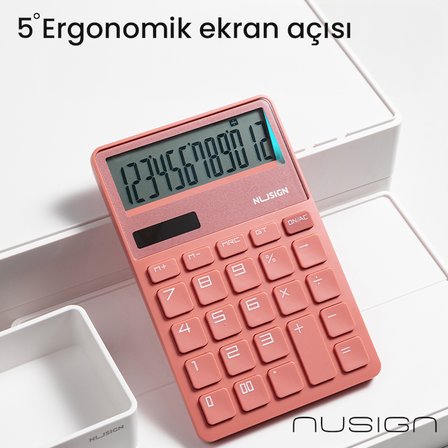 NUSIGN 12 Haneli Hesap Makinesi Plastik Gül Kurusu