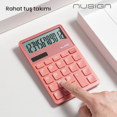 NUSIGN 12 Haneli Hesap Makinesi Plastik Gül Kurusu