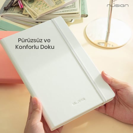 Nusign A5 Deri Dokulu Çizgili Defter 80 G/M² 96 Yaprak Yeşil