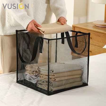 VUSIGN Katlanabilir File Kirli Çamaşır Sepeti 33x33x33 cm Siyah Rengi Taşınabilir Çamaşır Çantası