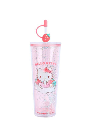 Sanrio Lisanslı Çift Cidarlı Pipetli Plastik Şişe (800ml) - Hello Kitty