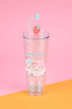 Sanrio Lisanslı Çift Cidarlı Pipetli Plastik Şişe (800ml) - Little Twin Stars