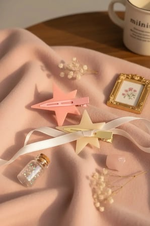 Miniso Lisanslı Renkli Yıldızlı Pens 2'li Toka Seti Pastel Aksesuar 11 Cm