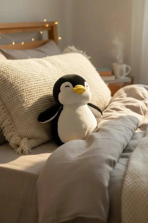 Miniso Lisanslı Küçük Mini Kalem Peluş Oyuncak Siyah Penguen – Yumuşak ve Dekoratif Figür 17 Cm