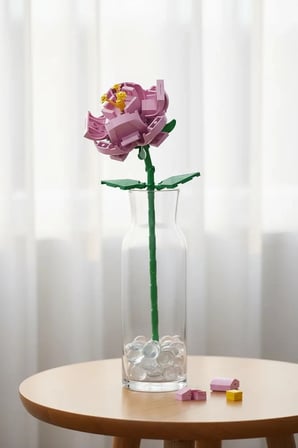 Miniso Lisanslı Çiçek Serisi Pembe Gül İnşa Blokları Seti ABS Dekoratif Çiçek Yapım Bloğu