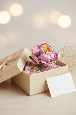 Miniso Lisanslı Çiçek Serisi Pembe Gül İnşa Blokları Seti ABS Dekoratif Çiçek Yapım Bloğu