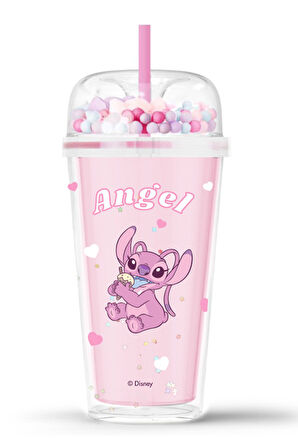 Lilo & Stitch Lisanslı Çift Cidarlı Pipetli Plastik Şişe - 480ML