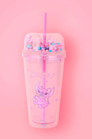 Lilo & Stitch Lisanslı Çift Cidarlı Pipetli Plastik Şişe - 480ML