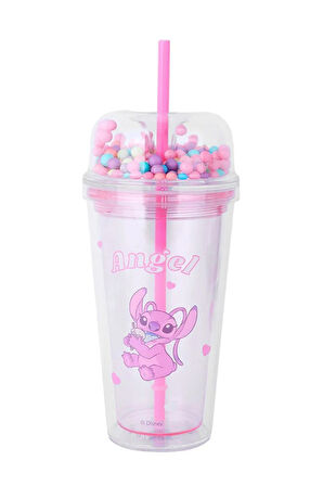 Lilo & Stitch Lisanslı Çift Cidarlı Pipetli Plastik Şişe - 480ML