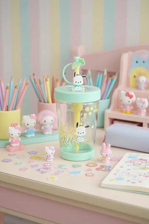 Sanrio Lisanslı Sızdırmaz Kapaklı Pipetli Plastik Bardak Pochacco 535 ml