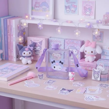 Sanrio Lisanslı Taşıma Askılı Sızdırmaz Plastik Su Şişesi Kuromi 500 ml