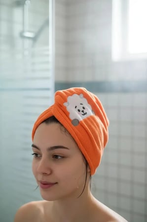 BT21 Lisanslı Düğmeli Ultra Emici Mikrofiber Saç Kurutma Havlusu RJ 13 cm
