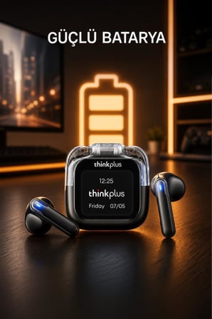 Lenovo Thinkplus Bluetooth Kulaklık Akıllı Dijital Ekranlı Tws 5.4 Kablosuz Kulaklık LP70 Pro Siyah