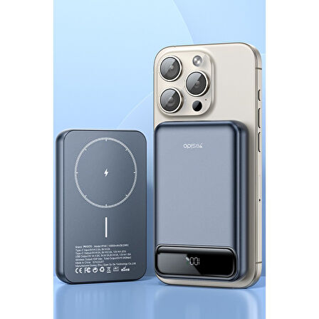 Yesido YP49 Dijital Göstergeli 10.000 mAh 15W MagSafe Powerbank - Siyah