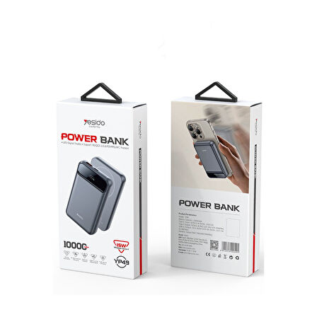 Yesido YP49 Dijital Göstergeli 10.000 mAh 15W MagSafe Powerbank - Siyah
